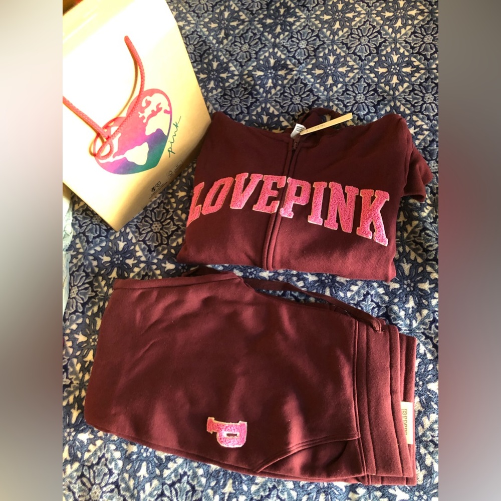 Pink -Love hoodie and sweats 2 piece set. Size small.